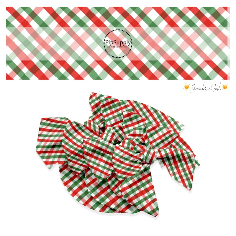 Diagonal Christmas Gingham Hair Bow Strips