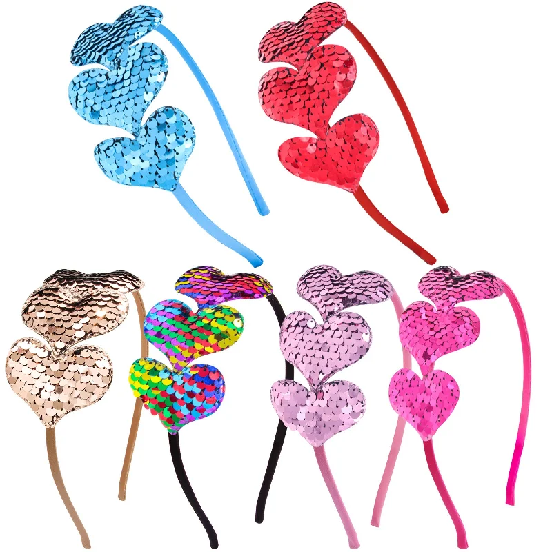 Wholesale Valentine's Day Sequin Heart Headband Fabric Art