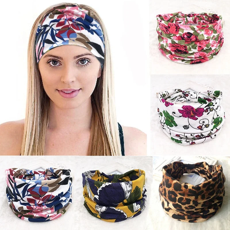 Wholesale Autumn and Winter Printed Hairband with Wide Ribbon Cotton Sports Yoga Hair Accessories