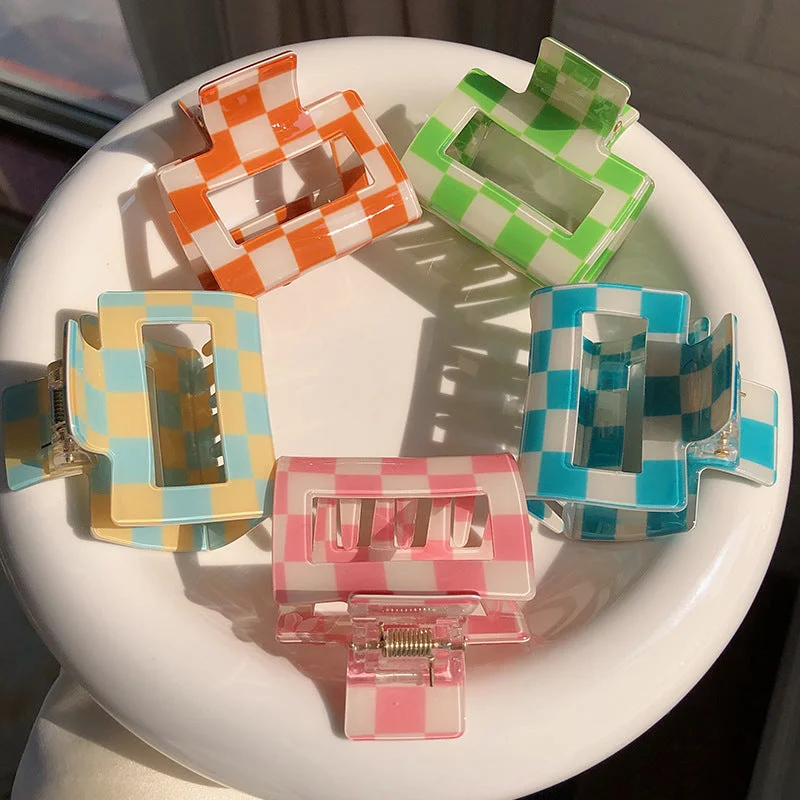 Wholesale Colorful Checkerboard Grippers PVC Hair Clips