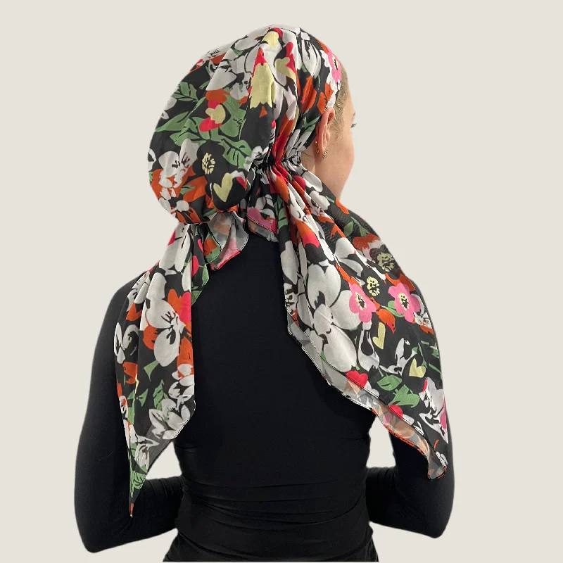 Floral Noir Pre-Tied Scarf