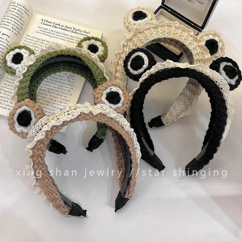 Wholesale Cute Creative Big Eyes Frog Knitted Non-slip Hairband