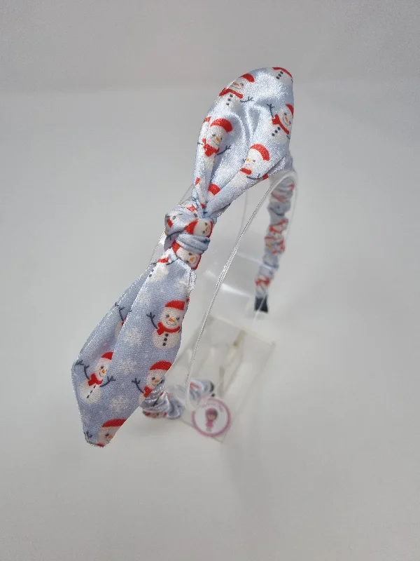 Christmas - Velvet Bunny Ear Headband - Pale Blue Snowman