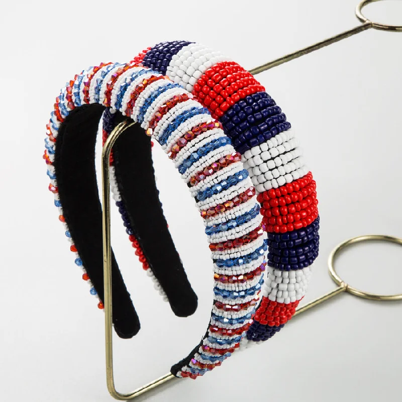 Wholesale American Independence Day Red White and Blue Rice Beads Headbands