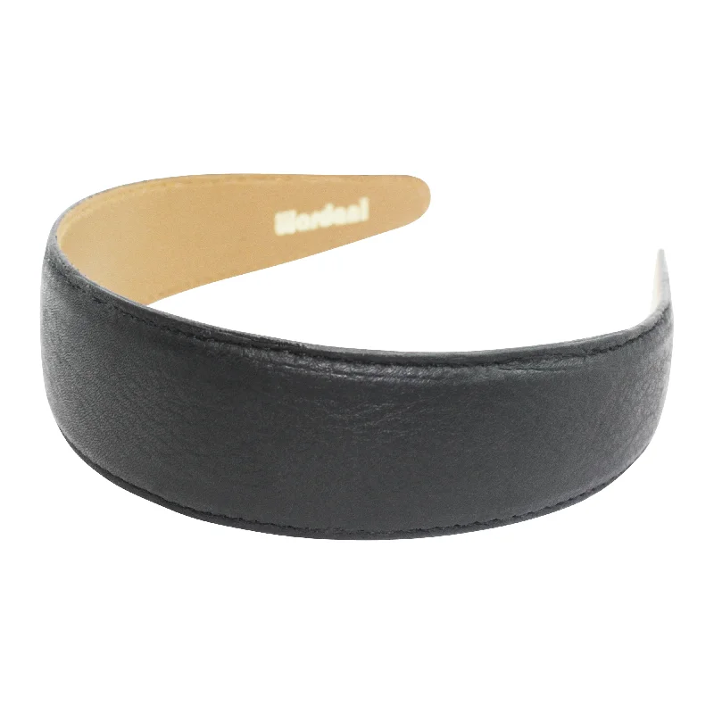 Wardani Grained Pebble Italian Leather Headband 1 1/2" Wide