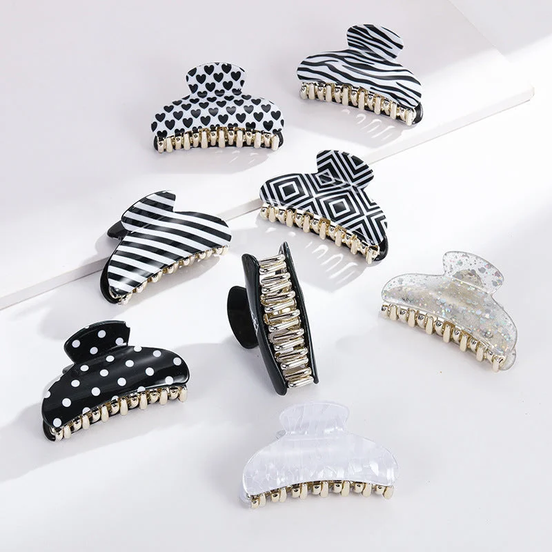 Wholesale Black and White Printed Pattern Polka Dot Acrylic Hair Clips