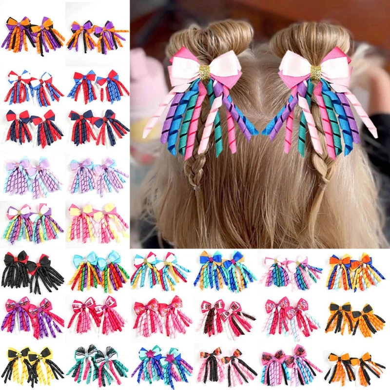 Wholesale 5pcs Bow Curl Ribbon Children's Christmas Independence Day Hair Clip