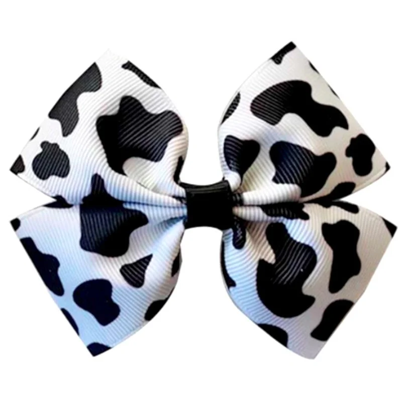 Wholesale 5pcs Cow Pattern Black and White Cow Pattern 4-inch Children's Bow Hairpin