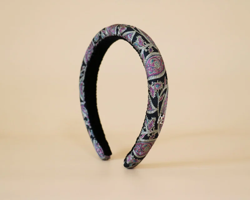 Slender Headband Black Paisley No Studs