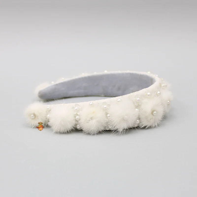 White Floral Pearly Fur Hair Band