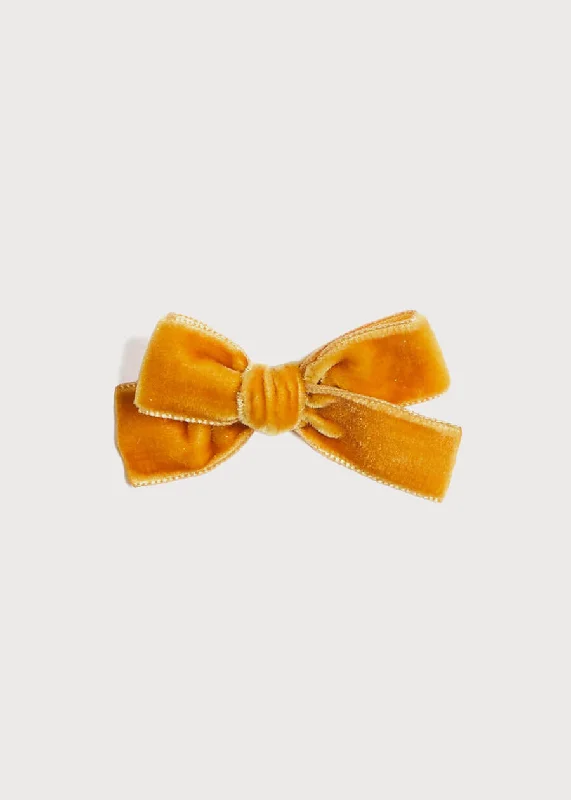 Velvet Medium Bow Hair Clip in Mustard