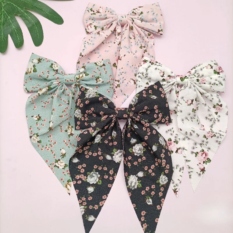 Wholesale Chiffon Floral Bow Ribbon Hair Clips