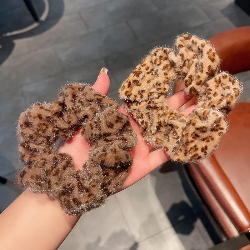 Wholesale Plush Leopard Print Hair Loops