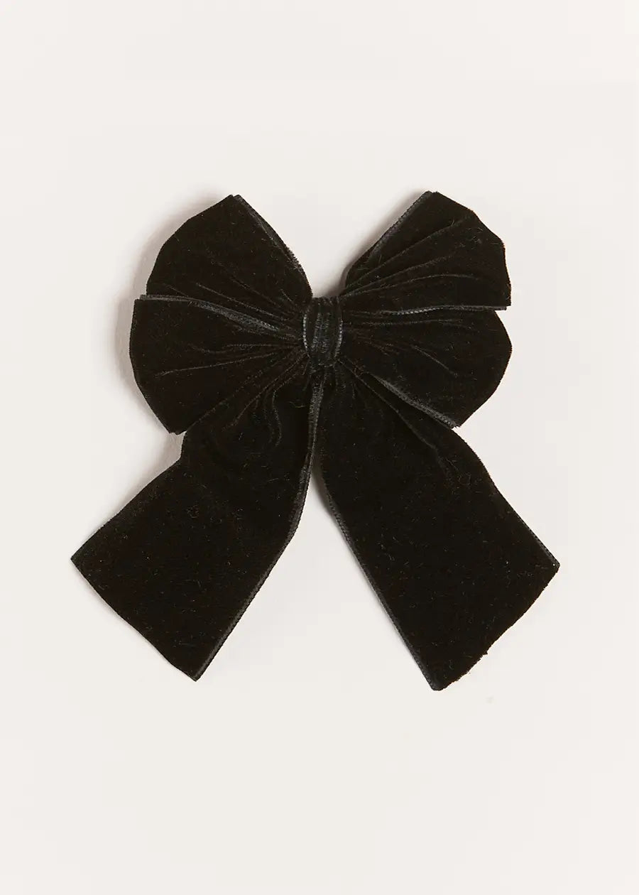 Velvet Long Bow Clip in Black