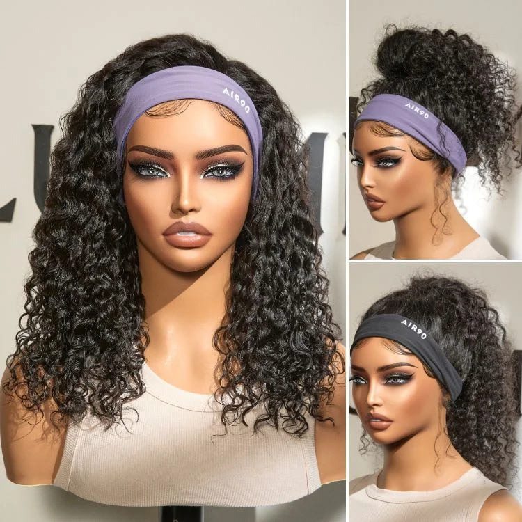 Throw On & Go Glueless Deep Wave No Lace Human Hair Headband Wig