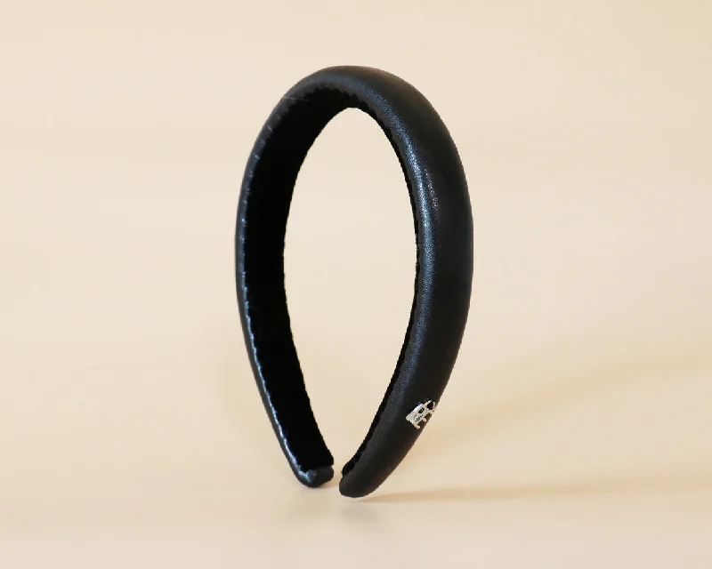 Slender Headband Eco Black Leather No Studs