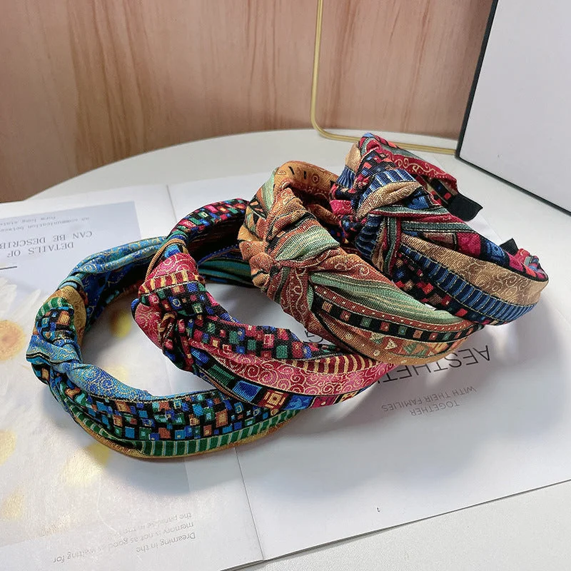 Wholesale Ethnic Wind Wide-brimmed Printed Fabrics Hairband