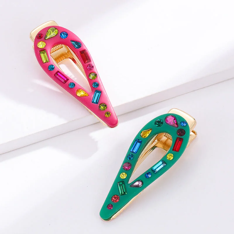 Wholesale Candy Colored Resin Studded Diamond Pointed Hair Clips