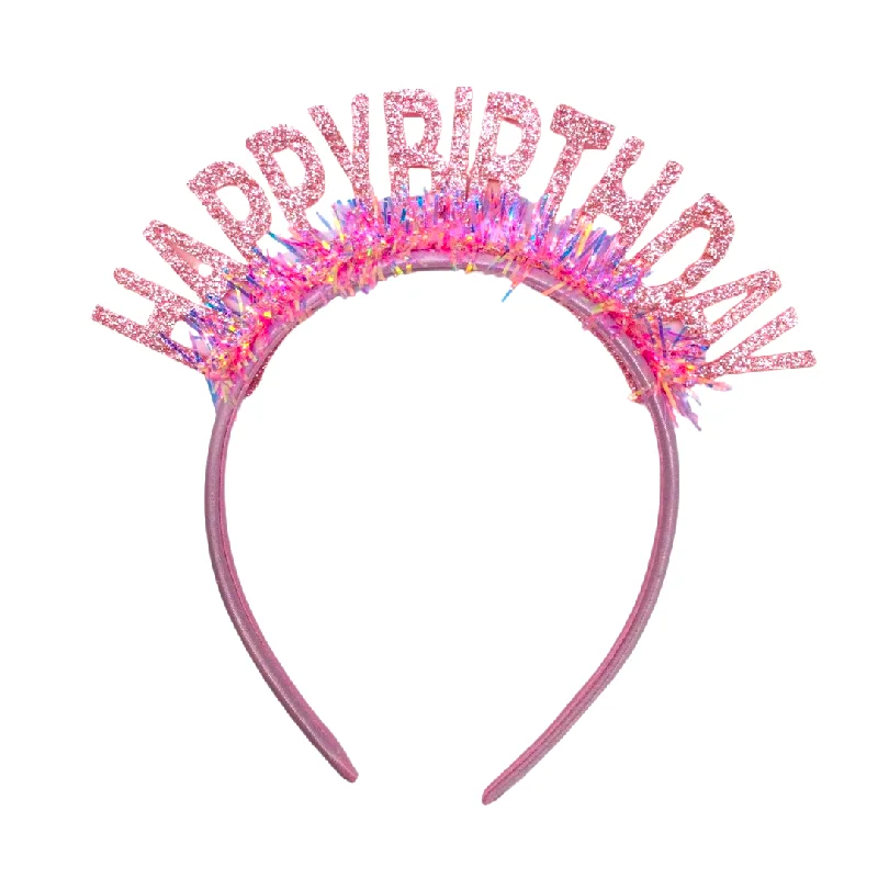 Pink Tinsel Happy Birthday Headband (Each)