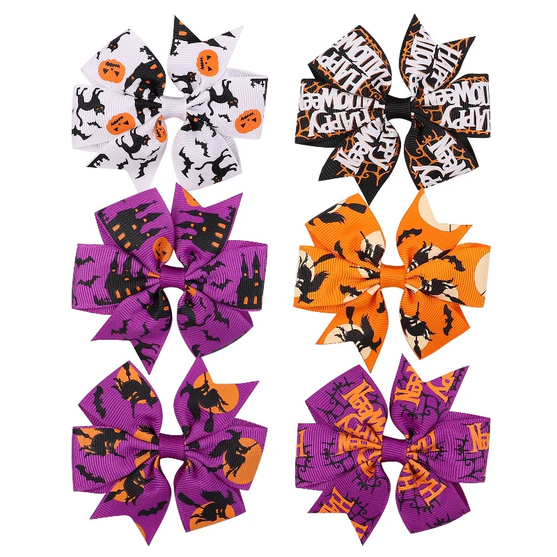 Wholesale Halloween Dress Up Skeleton Bat Ghost Pumpkin Fabric Kids Hair Clips