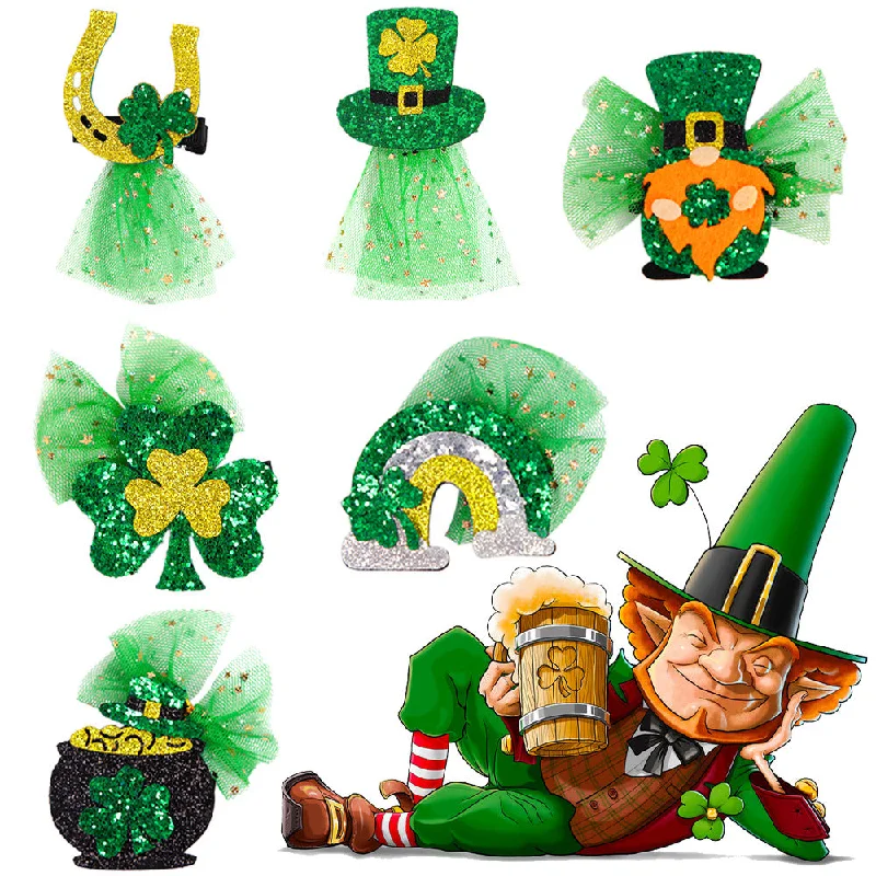 Wholesale Irish Festival Hair Clips Headwear St. Patrick's Day Party Green Mesh Hair Accessories