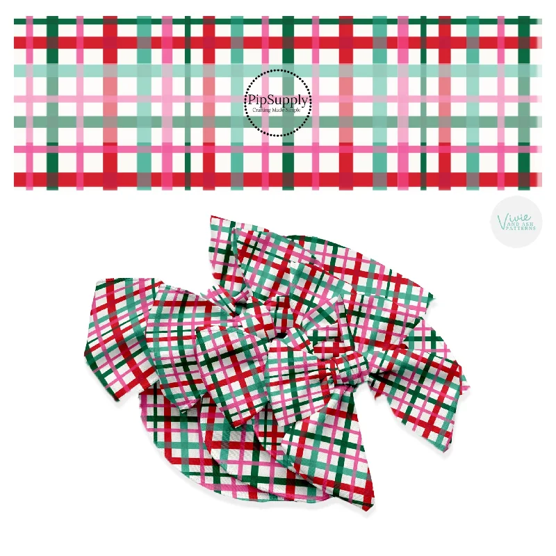 Festive Christmas Gingham Hair Bow Strips