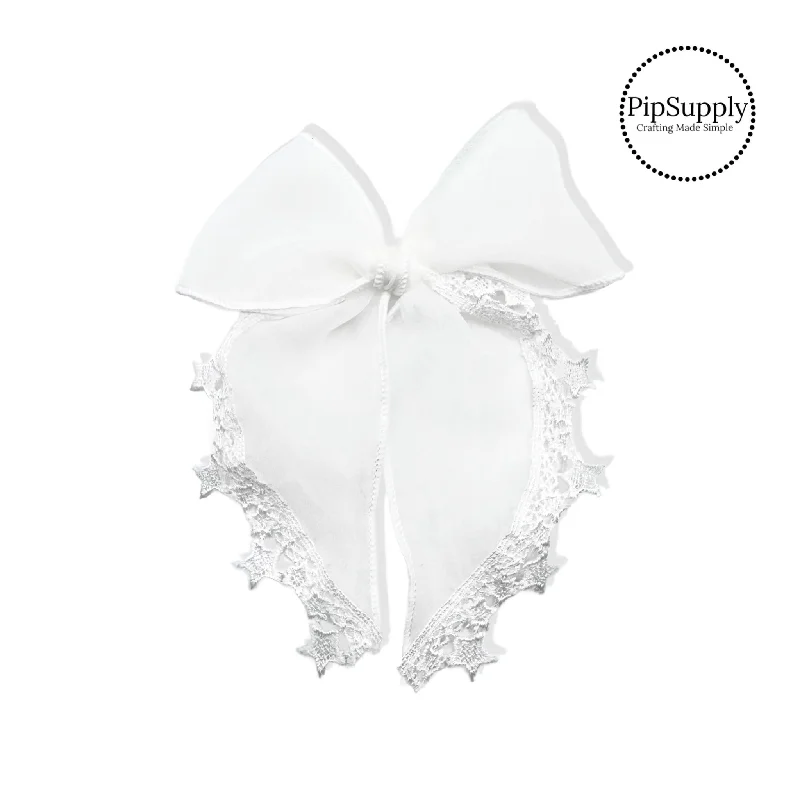 White Star Trimmed Organza Fillable Shaker Bow Strip