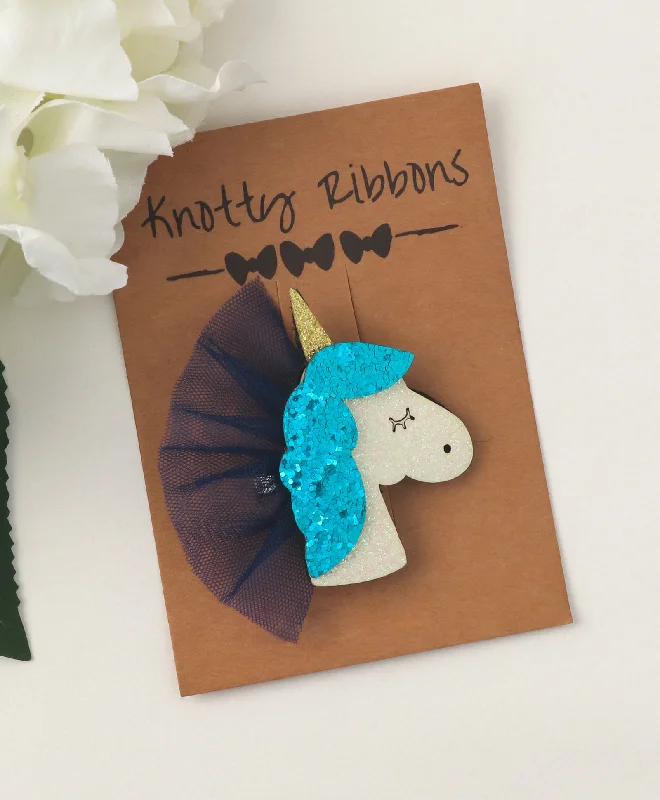 Glitter Unicorn Alligator Clip - Blue