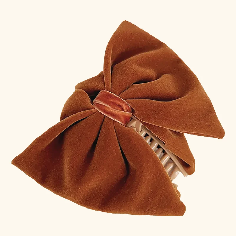 'Eva' Velvet Tan Bow Claw Clip