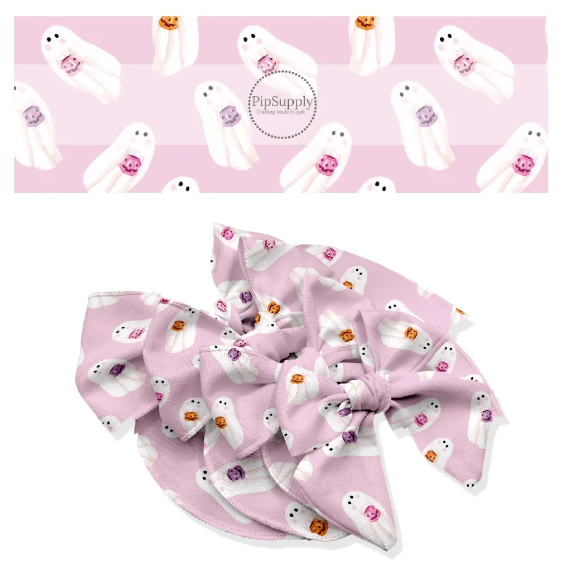 Trick or Treatin’ Ghosts Lilac Hair Bow Strips