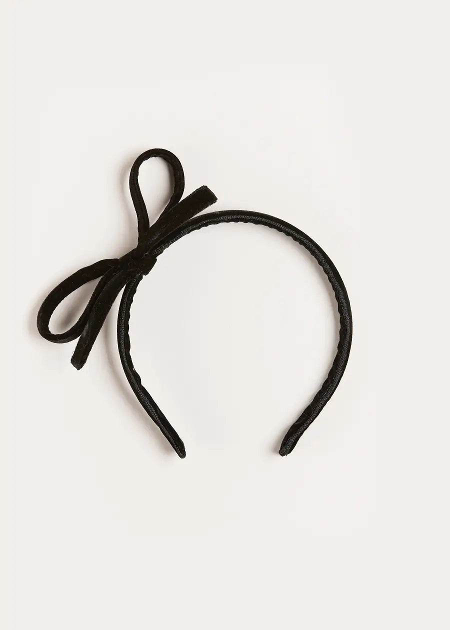 Velvet Thin Bow Hairband in Black