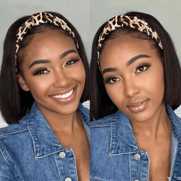 Throw On & Go | Affordable Headband Bob Wig 100% Human Hair (Get 2 Free Trendy Headbands)