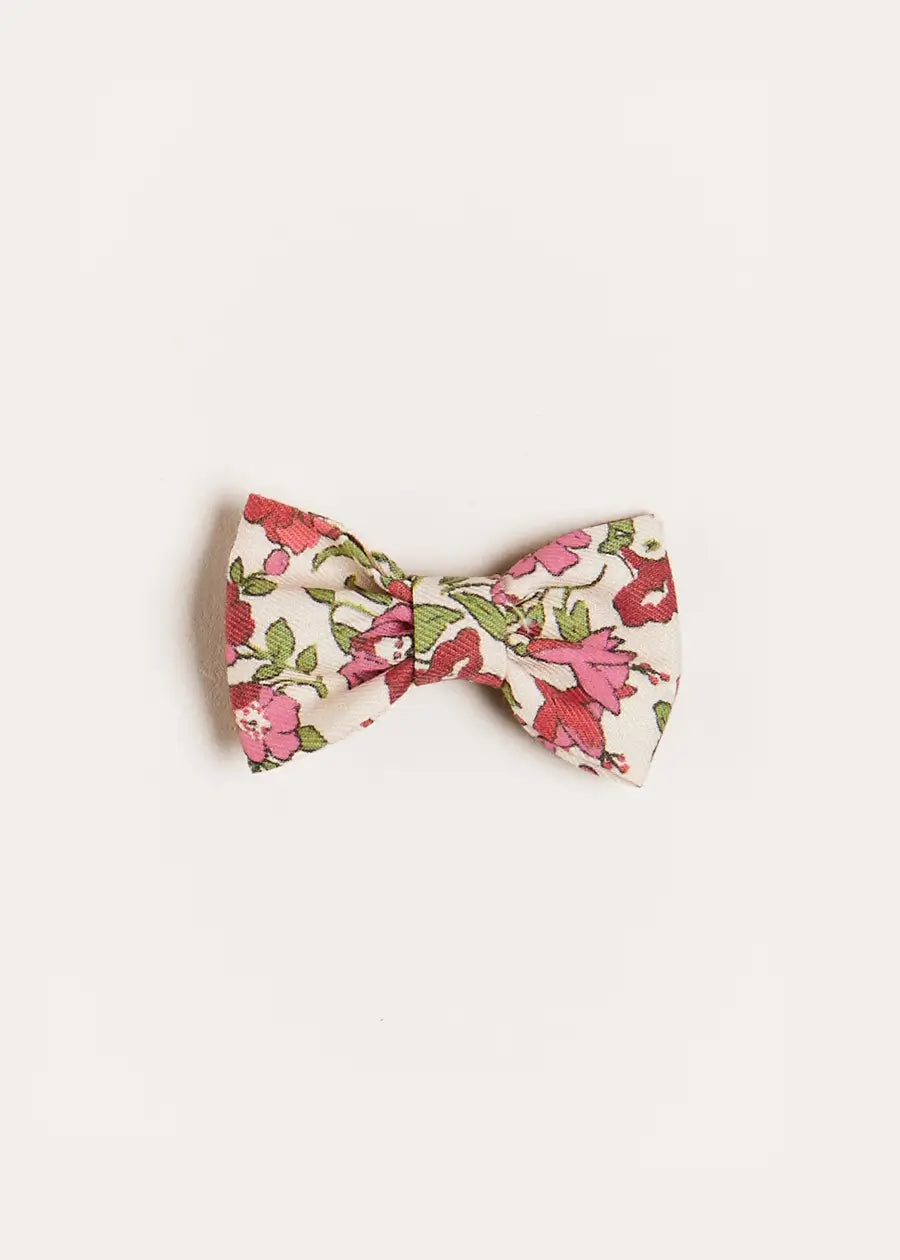 Daphne Floral Small Bow Clip in Raspberry