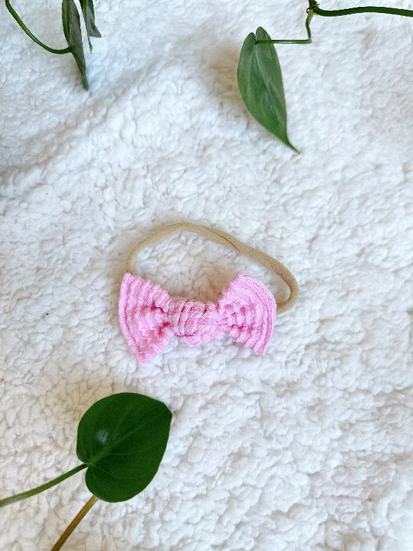 Nylon Headband - Wavy Ribbed Pastel Pink