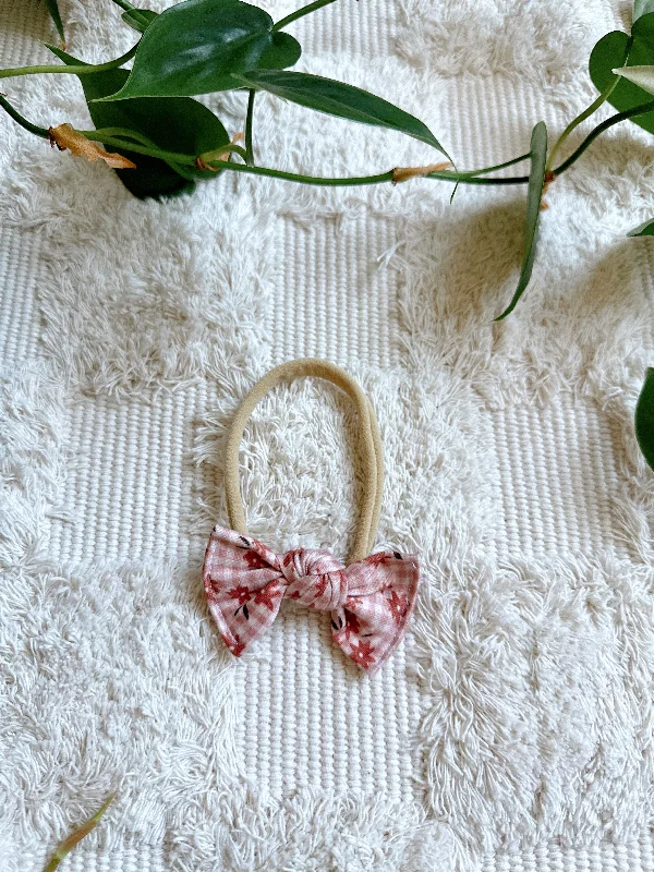 Nylon Headband - Rust Plaid Daisies