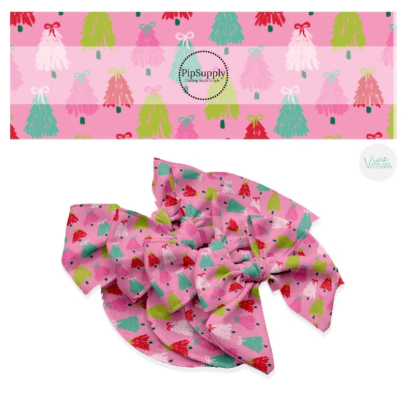 Bow Topped Trees Pink Hair Bow Strips