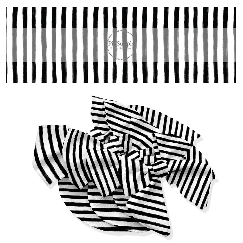 Black and White Spooky Stripes Hair Bow Strips