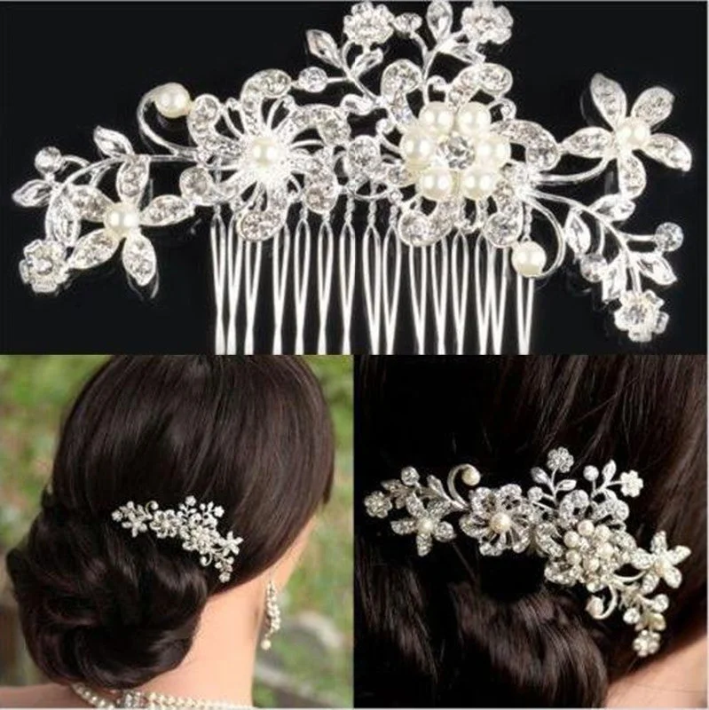 Wholesale Alloy Diamond Inlaid Pearl Hair Comb Hair Clip