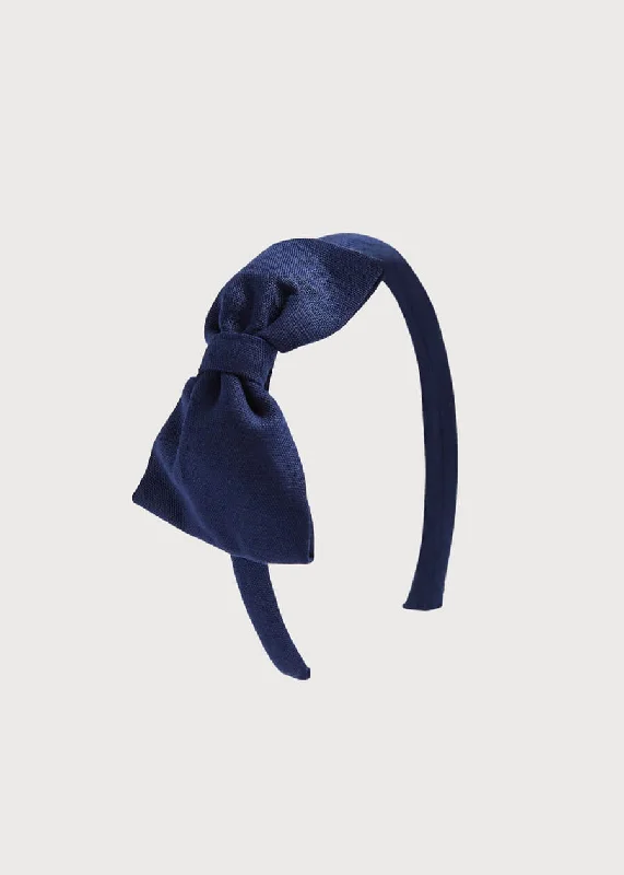 Navy Linen Big Bow Hairband