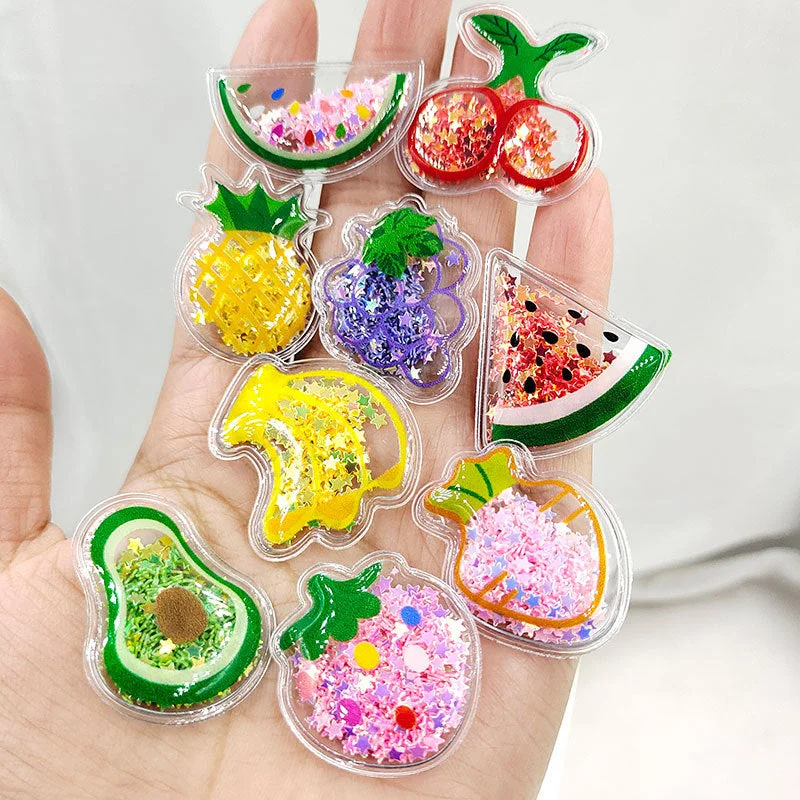 Wholesale Quicksand Fruit PVC Transparent Sequin Children's Hair Clip DIY Accessories