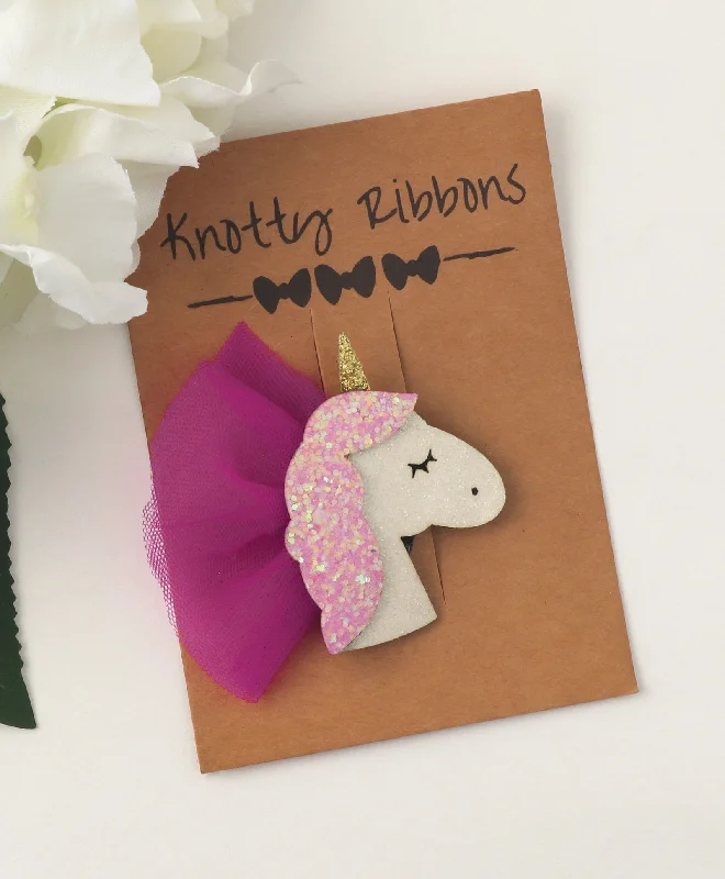 Glitter Unicorn Alligator Clip - Light Pink