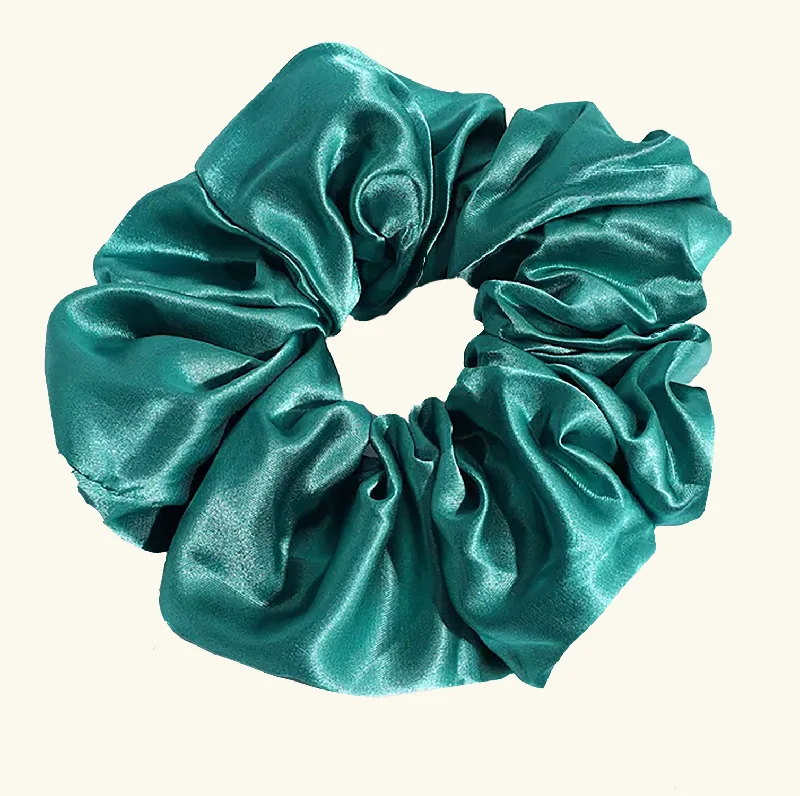 Large Ruffle Satin 'Frou-Frou' Scrunchie in Teal