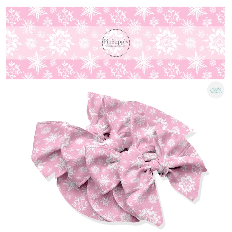 Snowy Classic Pink Snowflakes Hair Bow Strips