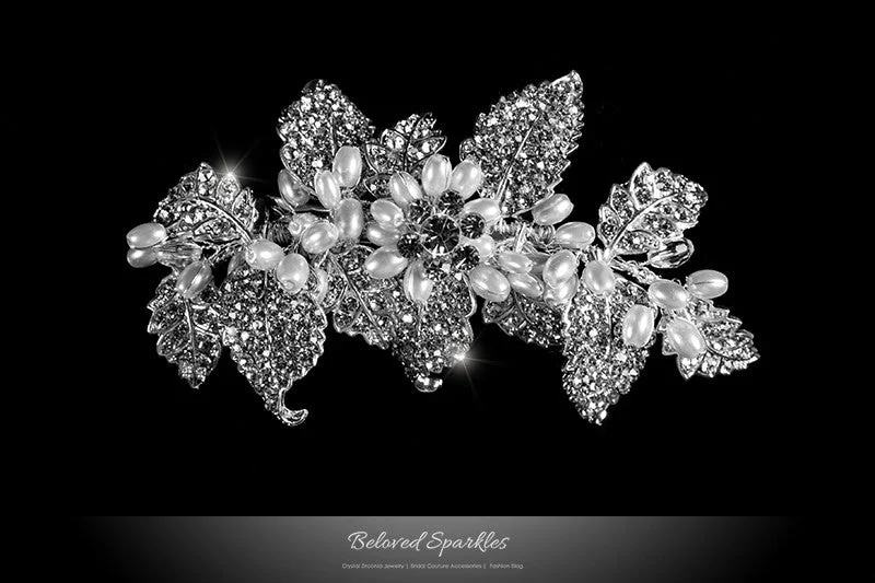 Dilan White Pearl Leaves Hair Clip | Pearl | Crystal