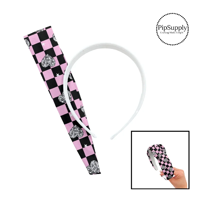 Disco Heart Pink Checker DIY Knotted Headband Kit