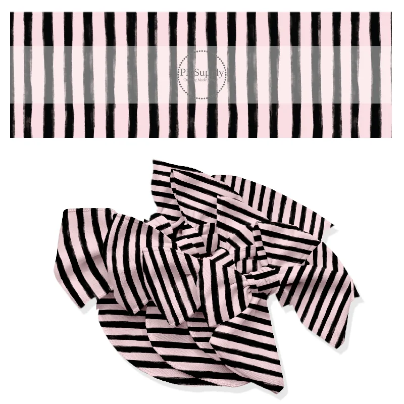 Black and Pale Pink Spooky Stripes Hair Bow Strips