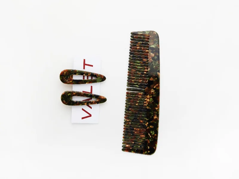 Willa Comb and Kelly Clip Set Chocolate Marble