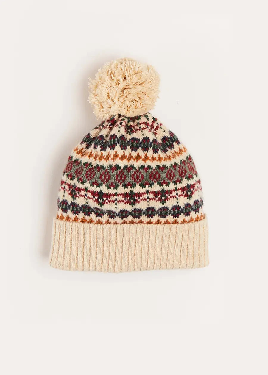 Fair Isle Knitted Hat in Camel (S-L)