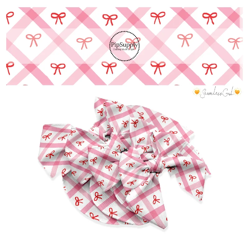 Peppermint Bow Grid Hair Bow Strips