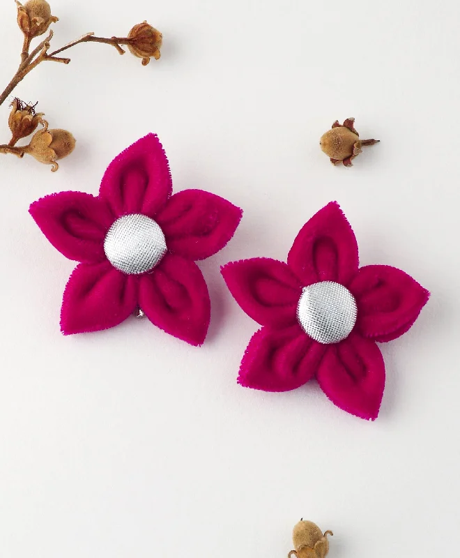 Velvet Flower Alligator Clip Set - Dark Pink